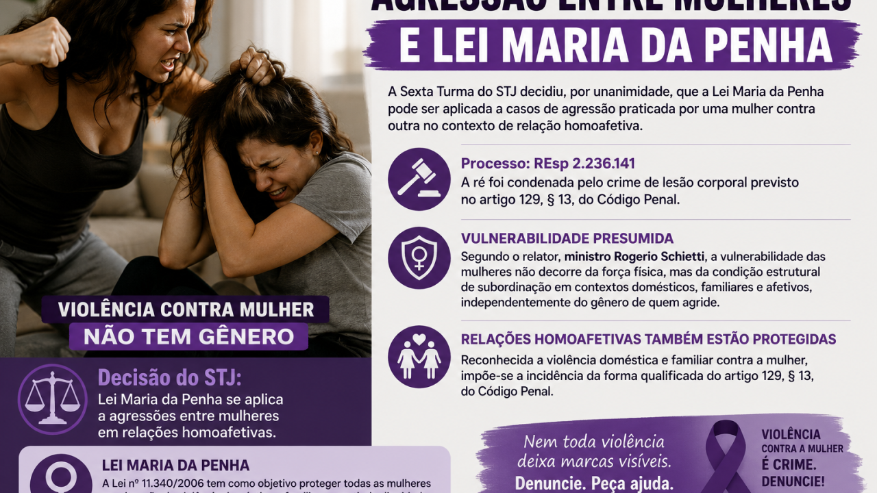 STJ APLICA MARIA DA PENHA EM AGRESSÃO ENTRE MULHERES EM RELAÇÃO HOMOAFETIVA